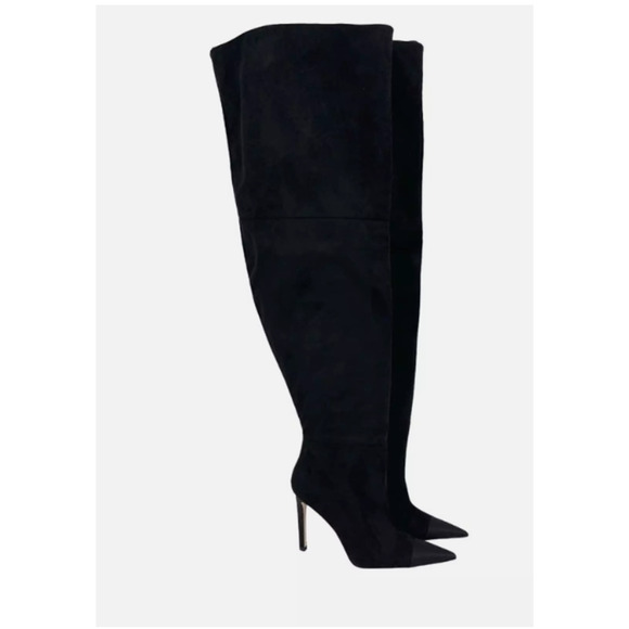 NIB Good American Women's Suede Stiletto Pointed Toe Over the Knee Boots Sz 8 - Picture 2 of 12